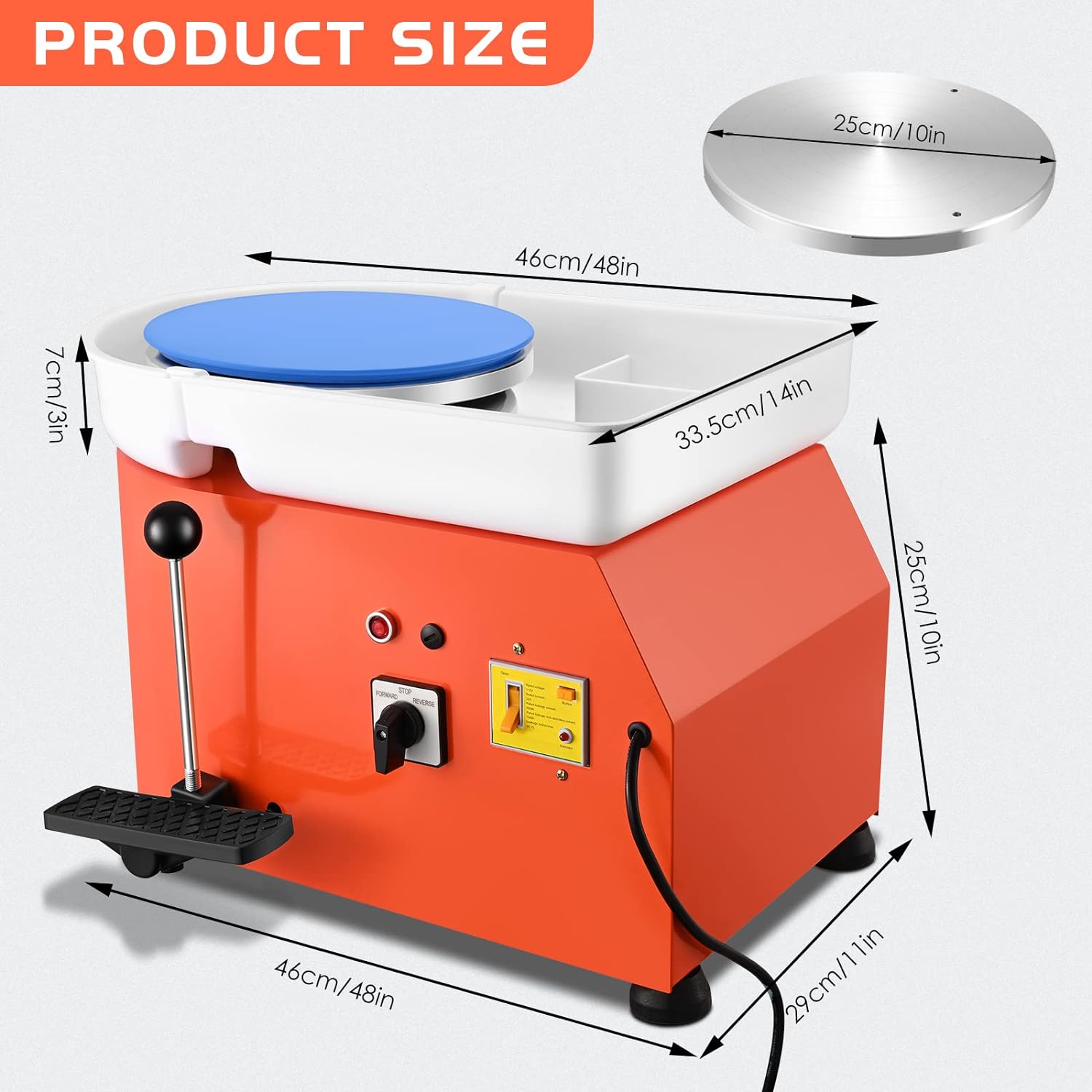 Upgraded Pottery Wheel Machine with Bat, 25cm 350W Electric Pottery Forming Machine with Removable Basin, Punching Turntable Bat and 14Pcs DIY Clay Tools, Ideal for Ceramic Clay Art Craft 110V